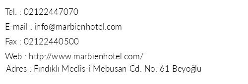 Marbien Hotel Bosphorus telefon numaralar, faks, e-mail, posta adresi ve iletiim bilgileri